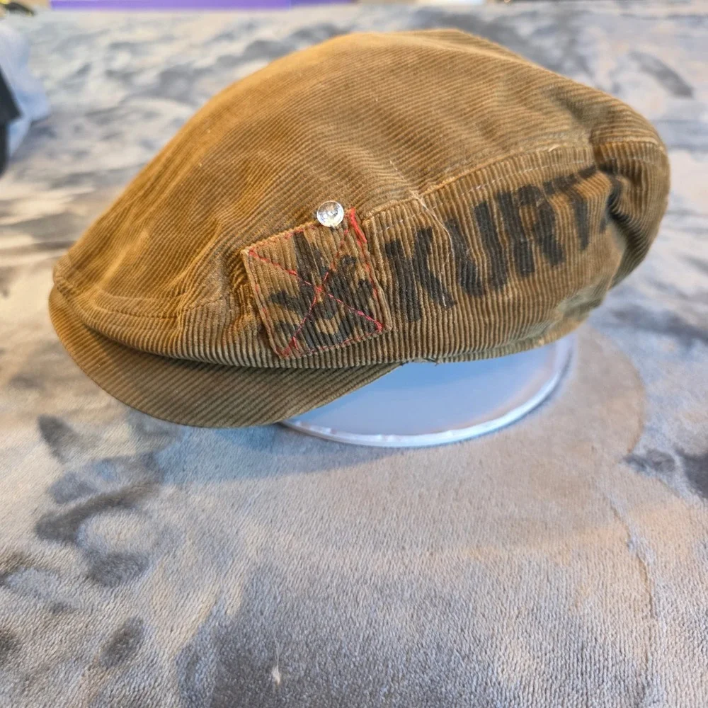 A. Kurtz Corduroy Newsboy Cap Tan Brown Military Flat Hat S/M